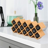 Bamboo 14 Jar Spice Rack Countertop Storage Bamboo wood Tier racks Kitchen cabinets Dish