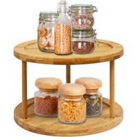 Bamboo Spice Rack Turntable Spice Rack - 10 Inch 2-Tier Bamboo Kitchen Countertop Cabinet Rotating