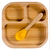Wooden children's cartoon dinner plate baby feeding supplement dinner plate silicone suction fixed anti-slip