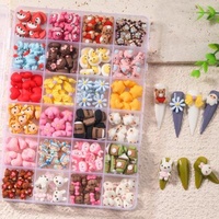 Nail Art Decoration Hot Sale 24 Grids Shape Mixed Cartoon Bear Rabbit Kawaii Resin Gummy Nail Charms For Nails Art