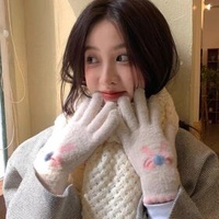 Factory price Girls cartoon cute autumn winter knitted gloves students cycling cold protection five finger