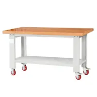 Industrial Heavy Duty Metal Mobile Workbench on Wheels with Wood Stainless Steel Countertop