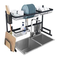 STAINLESS STEEL matte black stainless steel sink and dish rack with large capacity and multiple layers of asphalt in large kitchen sink rack
