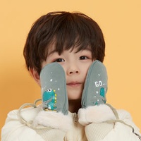 Children's gloves winter outdoor windproof plus velvet double layer warmth cute cartoon baby plush