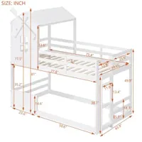 White Twin over Twin Bunk Bed with Roof and Window, with Guardrails and Ladder, Easy to assemble for indoor bedroom furniture