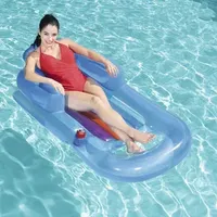 Floating Inflatable Chair With Handrail Swim Ring Water Air Mattresses Cup Hole Backrest Environmentally for Pool Party Supplies