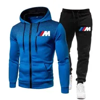 New BMW Men's Football Sets Zipper Hoodie+Pants Two Pieces Casual Tracksuit Male Sportswear Gym Brand Clothing Sweat Suit