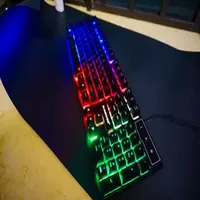 RGB Membrane Keyboard Russian & English Language Layout 104 Keys Wired Keyboard for PC