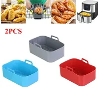 Baking Pastry Tools 2PCS Air Fryer Silicone Tray Rectangle Oven Baking Tray Basket Reusable Liner Insert Dish For Ninja Foodi DZ201 Pan Accessories 230309