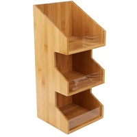 Wood 3 Tier Natural Condiment Coffee Pod Storage Box Organizer Easy Organizing Bamboo Kitchen Racks Non-folding Rack