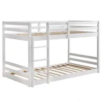 Short footed double-layer head and tail horizontal support guardrail, straight ladder, white Twin wooden bed, pine wood can be split into single-layer bed N101