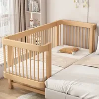 Modern Beech Toddler Bed for Baby Room Widened Side High Guardrails Child Bed Simple Household Children Beds for Sofa Bed