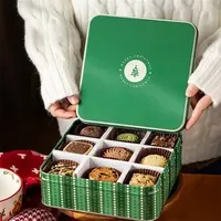Wholesale 9 16 Devides Pastry Packing Square Tin Box Cup Cake Metal Packaging Box for Christmas Gift