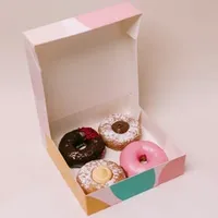 Custom China Bulk Wholesale Bakery Matte Laminated Pastry Package Lovely Pink Gift Paper Donut Packaging Box for Dessert Packaging