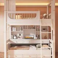 White Bunk Bed For Children With Light Luxury Safety Guardrail Bedroom Furniture Large Storage Space Solid Wood Bed for Girls