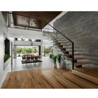 Modern Mono Stringer Prefab Wood Railing Indoor Staircase Floating Staircase With Treads Handrail