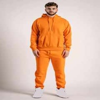 Wholesale Custom Running Jogger Neon Orange Tracksuit Men Cotton Fleece Blank Hoodie Sweatpants Unisex Sweatsuits 2 Piece Set