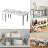 Storage Holders Racks Kitchen Cabinet Counter Shelf Organizer Expandable Stackable Fit For Bathroom Under Sink Pantry Desktop 230627