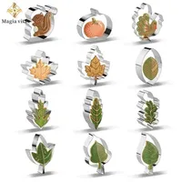 DIY12Pcs Set Fondant Leaf Cake Mold Thanksgiving Biscuit Cutter Stamping Biscuit Pastry Mouse Baking Decoration Tool 241210