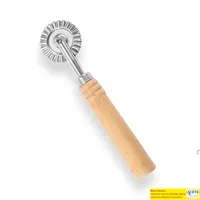 Tools Fluted Pastry Cutter Wheel Wooden Handle Ravioli Crimper Stamp Maker for Home and Kitchen Use Baking