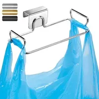 Storage Holders Racks Kitchen Trash Rack Cabinet Door Garbage Bags Holder Stainless Steel Closet Garbage Storage Holder 230821