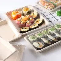 Disposable Bagasse Paper Pulp Sushi Takeout Box Pastry Dessert Tiramisu Cheese Food Box