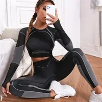 New Color Tracksuit Women′ S Seamless Yoga Suit Gym Wear Fitness Clothing High Waist Leggings Long Sleeve Crop Top Sportswear