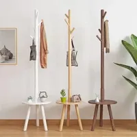Coat Racks, Wooden Adjustable Coat Standing Tree Easy Assembly for Coats Hats Scarves and Handbags