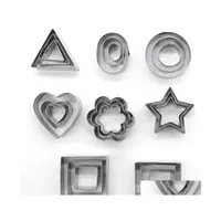 Baking Pastry Tools 24Pcs/Set Geometric Pattern Stainless Steel Cookie Mod Star Heart Flower Cutter Diy Graphic Dh0532 T03 Drop De Dhag2