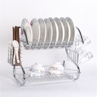 2 Tier stainless steel kitchen dish racks metal dish drying racks table storage dish