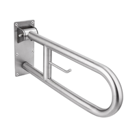 Stainless Toilet Safety Rails Disabled Flip-Up Bathroom Grab with Paper Holder Grab BarsToilet Handrails Hand Grips for Elderly