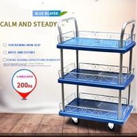 Hot Sale 150kg 300kg No Load Third Floor Guardrail Silent Mobile Handling Heavy Duty Three Layer Truck Industrial Plastic Metal Warehouse Trolley