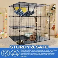 Cat Cage Indoor Cat Enclosures, 3 Tier DIY Cat Playpen Detachable Metal Wire Kennel with Hammock Bowl Scratching Po