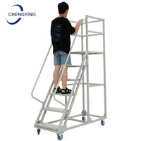 Insulation Ladders Accepted Safety Portable Steel Rolling Warehouse Customized Movable Platform Ladder With Handrails