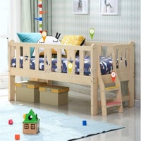 Wooden Kids Bed with Guardrail Single Child Boy Girl Princess Bed Small Solid Wood Crib