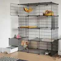 Cat Carriers Cage With Litter Box 4-Tier DIY Enclosures Large Playpen Detachable Metal Wire Kennel Indoor Crate Exercise Place