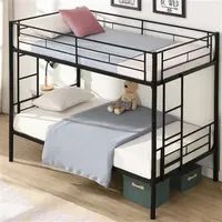 Bunk bed, bunk bed 2 ladders and full-length guardrail, made of metal material, with storage space, need for spring mattress, no noise, black