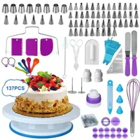 Baking Tools Piping Nozzle Accessories Pastry Turntable Kit Cake Decorating Rotating Stand 137Pcs