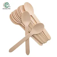 High Quality Disposable Biodegradable Natural 160mm Wooden Spoon Coffee Stirrer Pastry Dessert Fork Ice Cream Spoon for Party