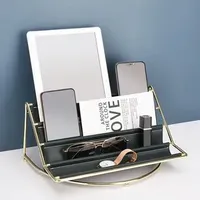 Metal Bookshelf Display Magazine Display Rack PU Leather Desk Organizer Newspaper Racks Book Holder Home Interior Decorations