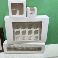 Bakery Pie Box Window 10X10X2.5" White Cardboard Packaging Cupcake Pastry Restaurant Box"