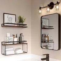 Bathroom Shelves Floating Shelves with Wire Storage Basket Bathroom Shelves Over Toilet with Protective Metal Guardrail Wood Wall Shelves 230926