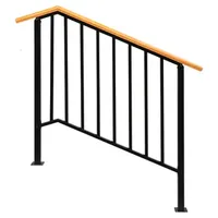 Matte black 3-step wooden handrail, courtyard staircase handrail
