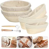 Baking Pastry Tools OvalRound Natural Rattan Fermentation Bread Basket Banneton Dough Wicker Rattan Mass Proofing Proving Baskets Rattan with Cover 230506
