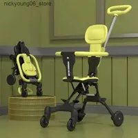 Strollers# Lightweight Baby Stroller High Landscape One-click Folding Two-ways Baby Strolling Cart with Double Brake Canopy Guardrail L240910