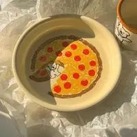 Homemade INS Pizza Bear Ceramic Tableware Cream Yellow High Beauty Dessert Cake Pastry Plate Deep Plate Afternoon Tea Tableware Y250108