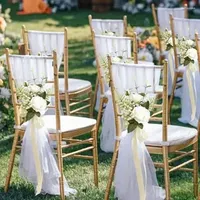 Decorative Flowers Chair Artificial Bouquet Sashes Knot Rose & Babysbreath Cover For Church Car Handrail Wedding Party Events Decoration