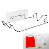 Self Adhesive Kitchen Trash Rack Cabinet Door Garbage Bags Holder Stainless Steel Closet Hanging Grocery Bags Storage Organizer Holder Racks Bathroom Garage W0316