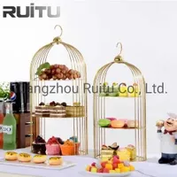 Tabletop Dinner Ware Buffet Pastry Mirror Tray Gold Birdcage Decor Cupcake Display Stands 3 Tier Multilevel Metal Wire Bird Cage Dessert Cake Stand for Wedding
