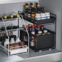 Kitchen shelves under sink double layers spice racks storage holders racks